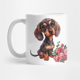 Valentine Dachshund Dog Giving Flowers Mug